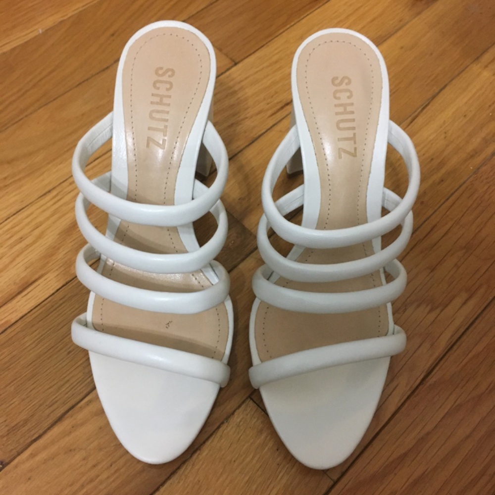 Schutz Felisa Tubular Block Heel Sandals | White | Size 5 (Runs small!) - Picture 2 of 7